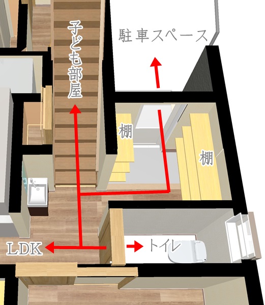 間取り　こっそり動線　春日工務店