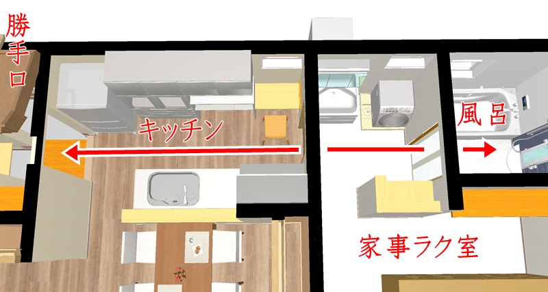 一直線　家事動線のいい家　春日工務店