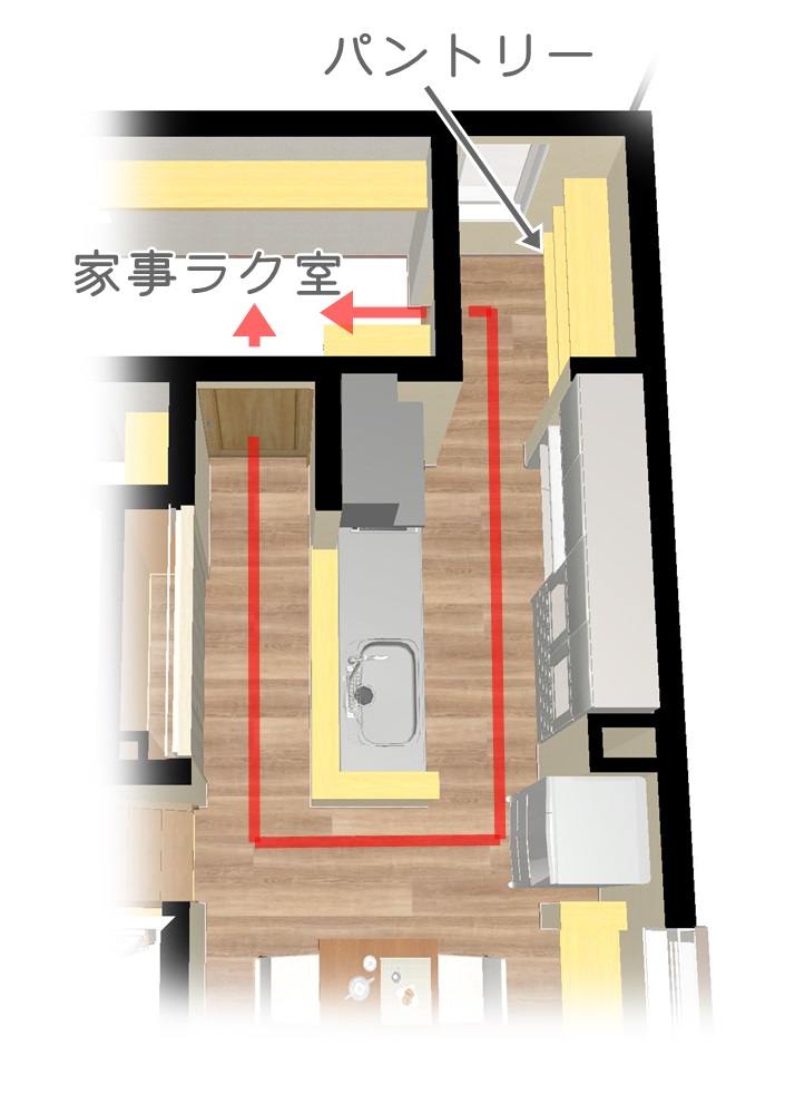 パントリー　回遊動線　家事ラクな間取り　家事動線のいい家　春日工務店