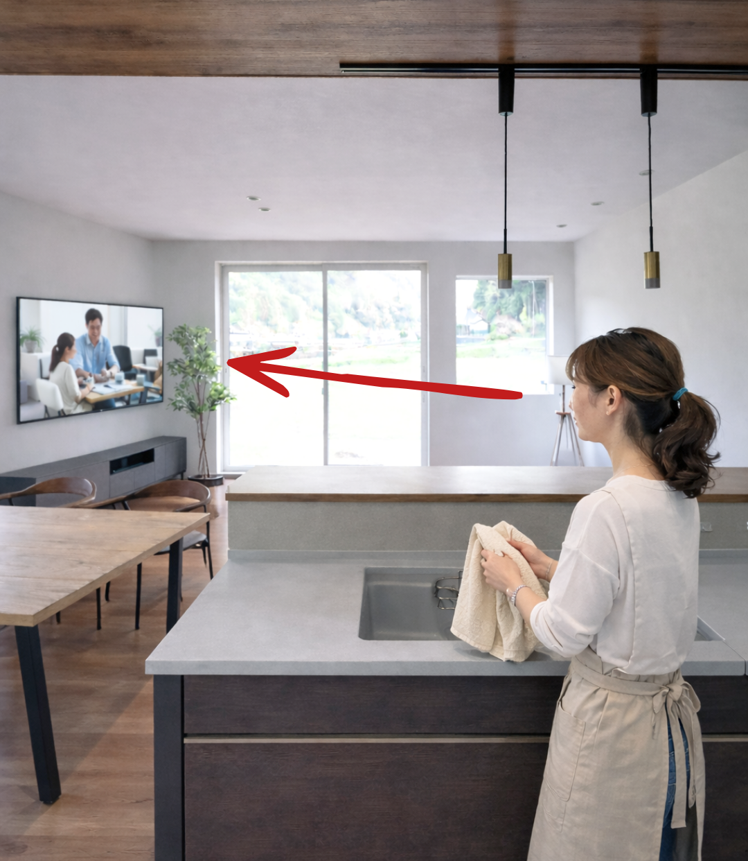 丹波市 丹波篠山市 春日工務店 キッチンからテレビ